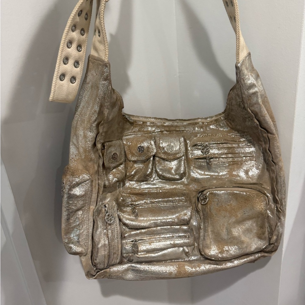 Tory Burch Vintage 2000’s Oversized distressed silver bag!